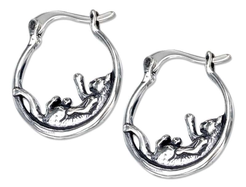 Playful Cat On Hoop Earrings Playful Cat On Hoop Earrings