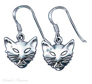 Pointy Cat Faces Open Eyes Dangle Earrings