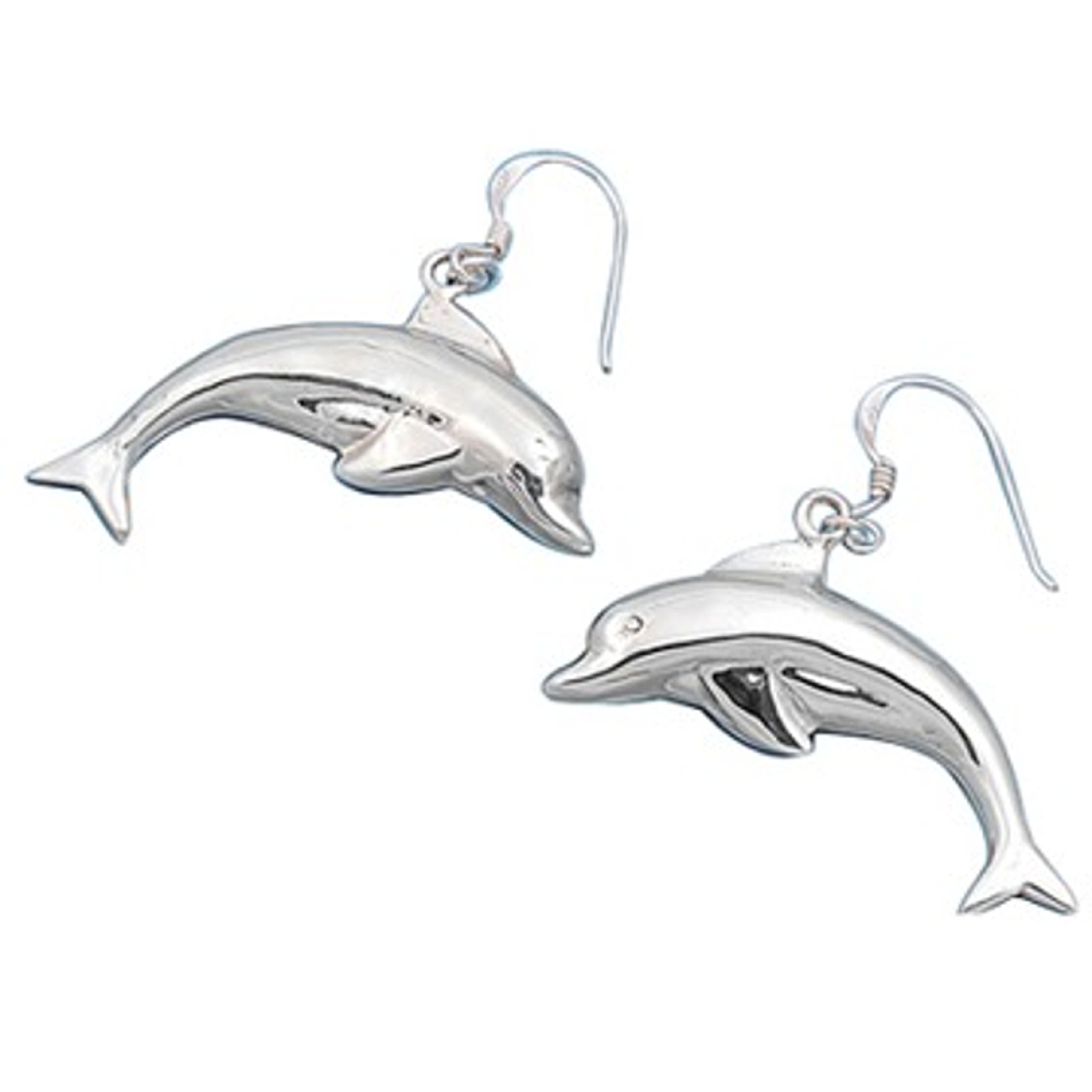 1 1/2" Long 3D Large Puffed Dolphin Dangle Earrings 1 1/2" Long 3D Large Puffed Dolphin Dangle Earrings