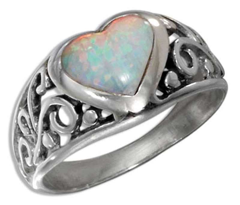 Filigree Imitation Opal Heart Ring Filigree Imitation Opal Heart Ring