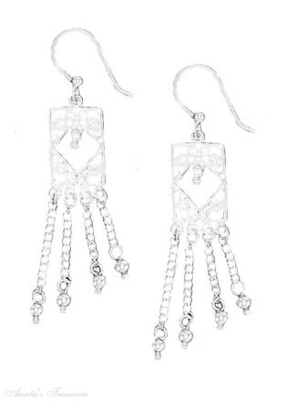 Rectangular Filigree Chandelier Dangle Earrings Ball Dangles