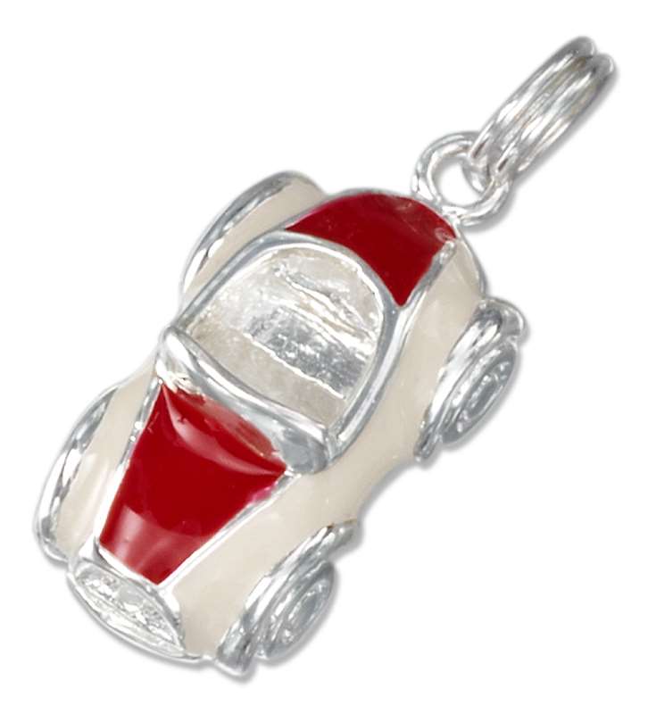 3D Red White Enameled Car Charm