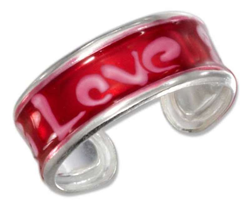 Red Enameled Wide Band White Flower Love Word Adjustable Toe Ring Red Enameled Wide Band White Flower Love Word Adjustable Toe Ring