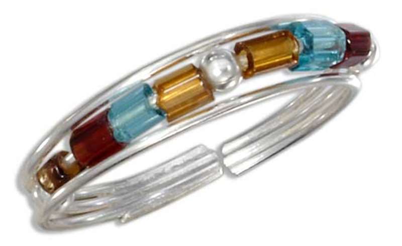 Red Blue Orange Plastic Bead Toe Ring Red Blue Orange Plastic Bead Toe Ring