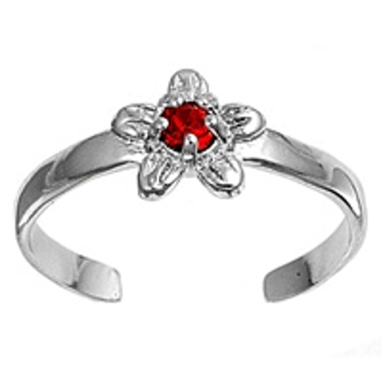 Red Cubic Zirconia Daisy Flower Adjustable Toe Ring Red Cubic Zirconia Daisy Flower Adjustable Toe Ring