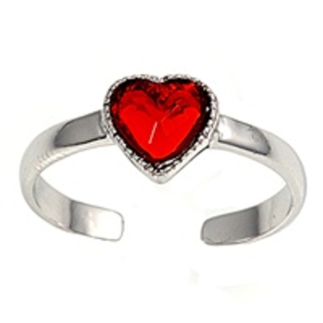 Red Cubic Zirconia Heart Adjustable Toe Ring Red Cubic Zirconia Heart Adjustable Toe Ring