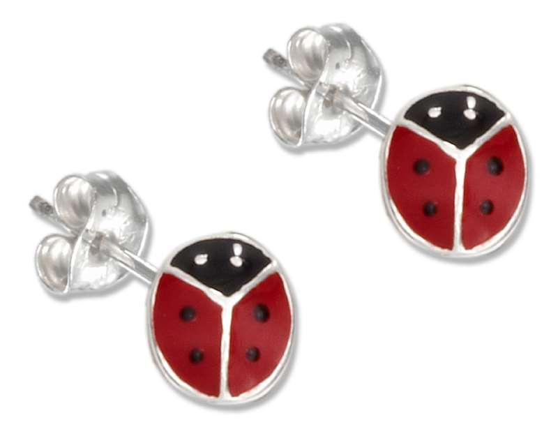 Ladybug Post Earrings Red Enamel