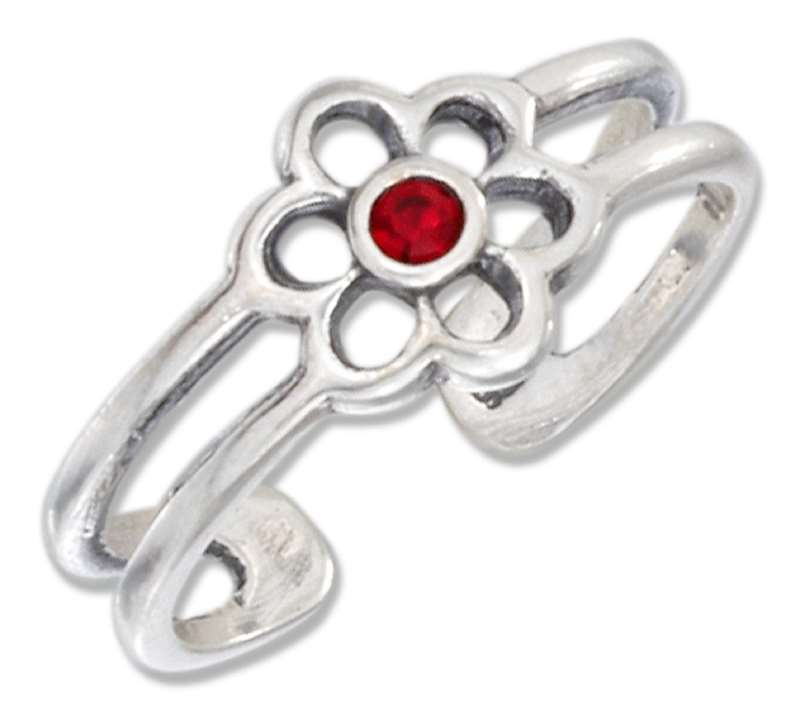 Red Garnet Crystal Daisy Flower Open Band Adjustable Toe Ring Red Garnet Crystal Daisy Flower Open Band Adjustable Toe Ring
