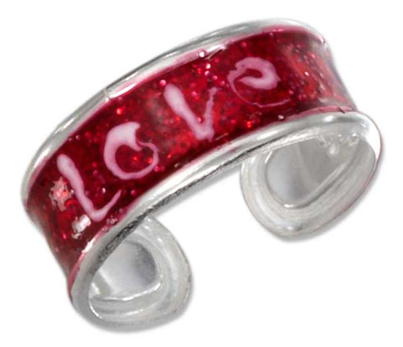 Red Glitter Enameled Adjustable Band LOVE Toe Ring