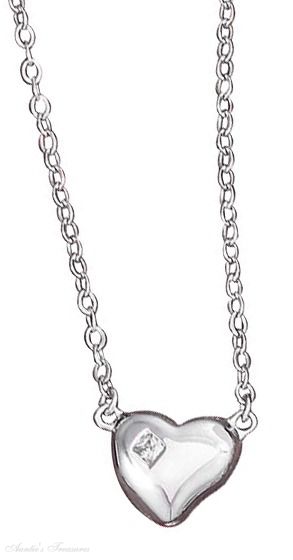 16"-17" Adjustable Cable Chain Necklace Puffed Heart Princess Cu