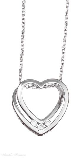 18" Cable Chain Necklace Fancy Twisted Open Heart Slide Cubic Zi