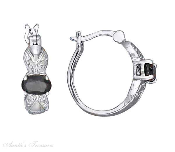 Diamond Accent Center Oval Sapphire Hugger Earrings
