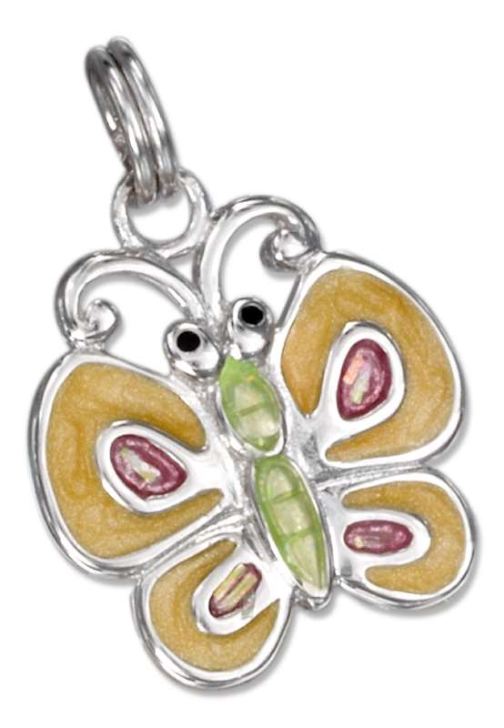 Enamel Yellow Pink Green Butterfly Charm - Click Image to Close