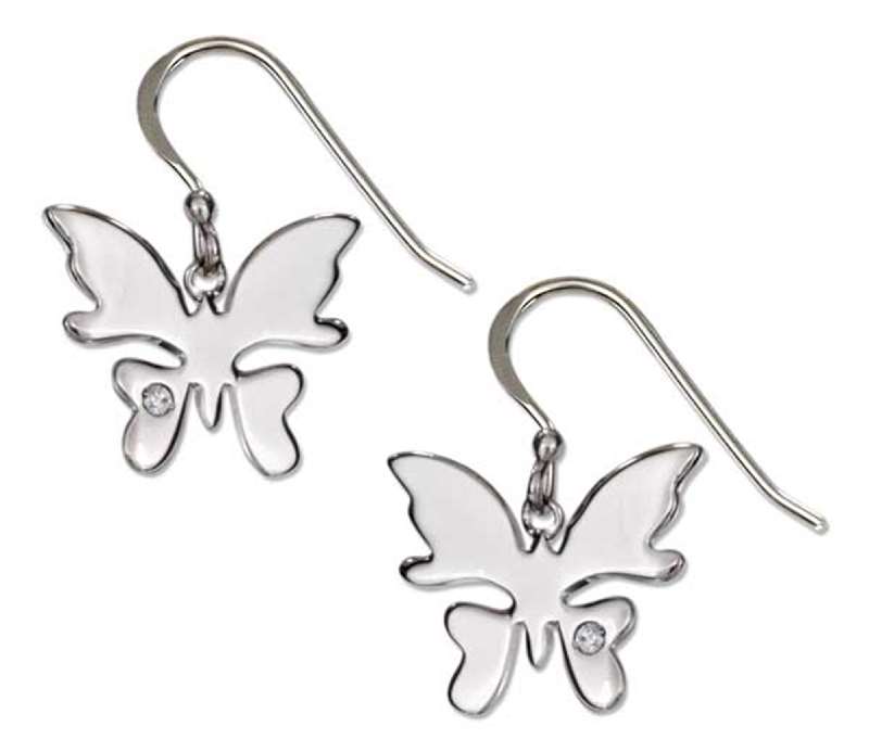 High Polish 17mm Wide Butterfly Cubic Zirconia Dangle Earrings