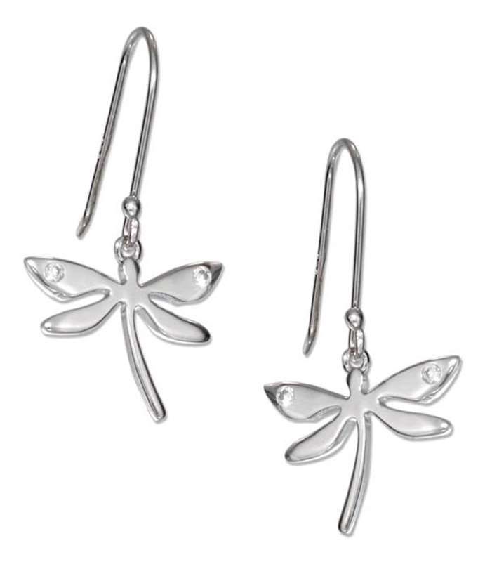 High Polish 17mm Wide Dragonfly Cubic Zirconia Dangle Earrings High Polish 17mm Wide Dragonfly Cubic Zirconia Dangle Earrings
