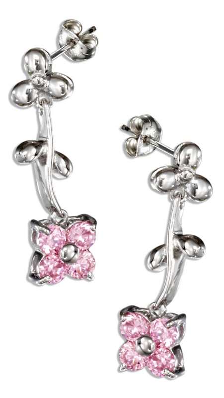 Moveable Pink Cubic Zirconia Flower Post Drop Earrings Moveable Pink Cubic Zirconia Flower Post Drop Earrings