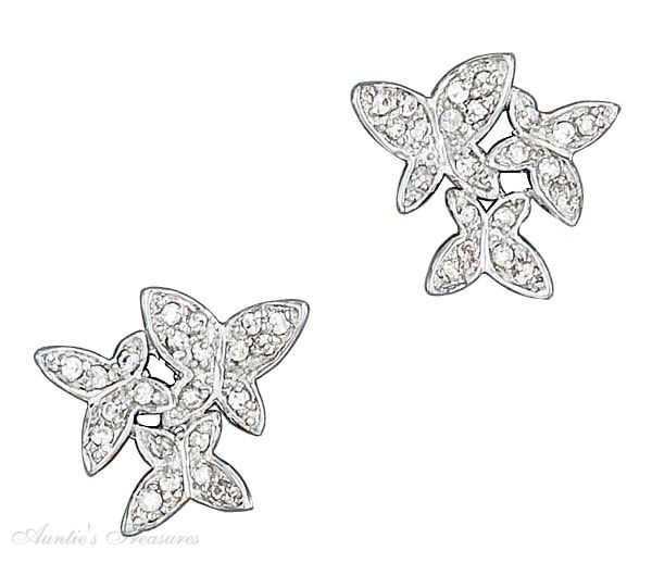 Pave Cubic Zirconia Butterfly Cluster Post Earrings