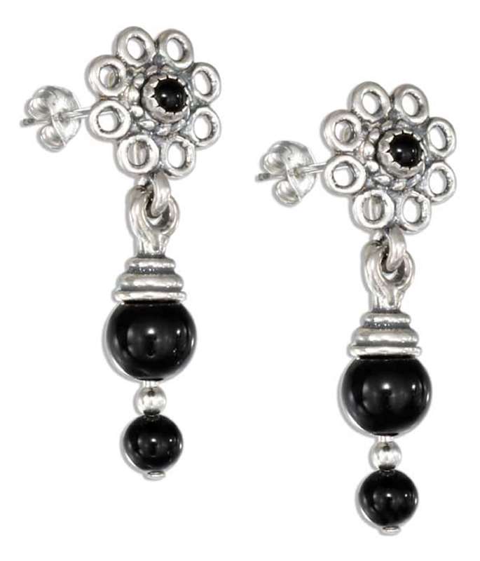 Round Cabachon Black Onyx Floral Post Earrings Round Black Onyx Round Cabachon Black Onyx Floral Post Earrings Round Black Onyx