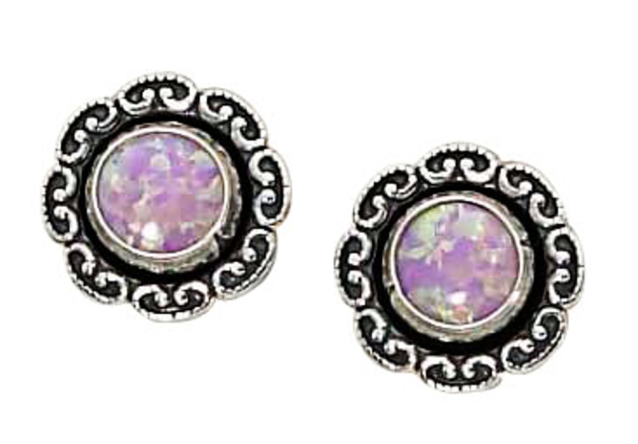 Synthetic Pink Opal Flower Concho Dangle Earrings Synthetic Pink Opal Flower Concho Dangle Earrings