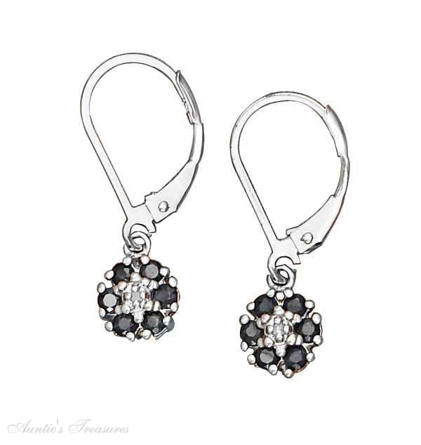 Sapphire Cluster Center Diamond Accent Lever Back Dangle Earring