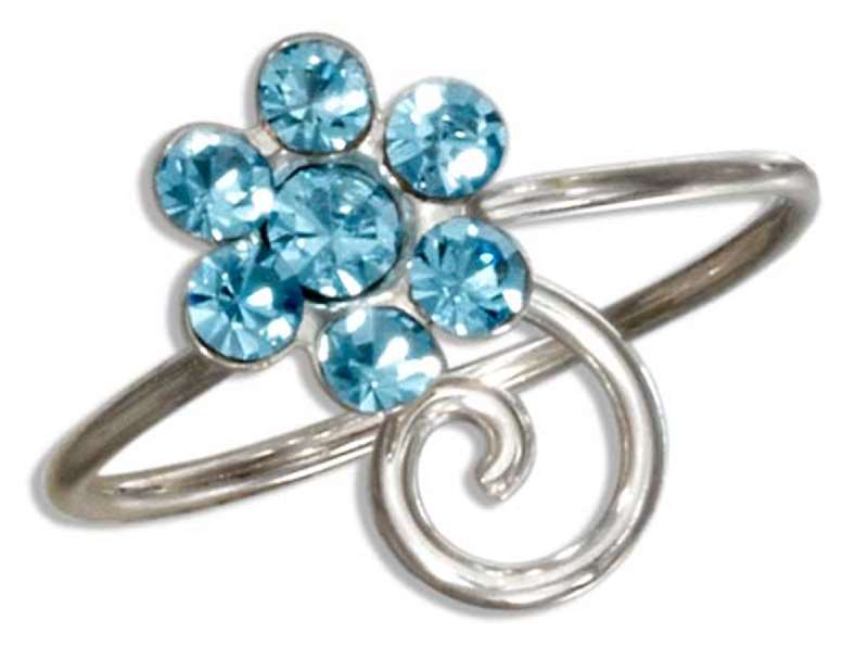 Blue Crystal Flower Bypass Wrap Toe Ring - Click Image to Close