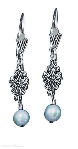 Scrolled Design Freshwater Pearl Dangle Earrings Scrolled Design Freshwater Pearl Dangle Earrings