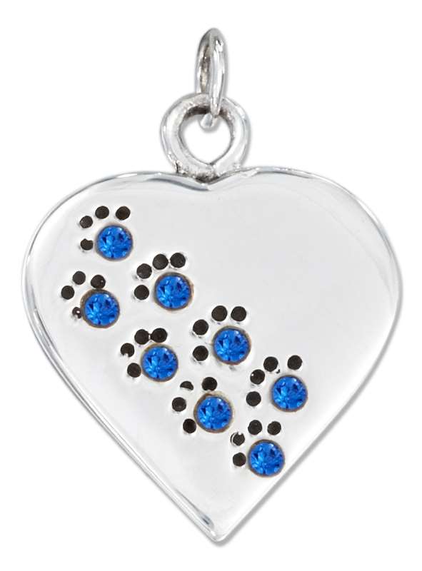 September Birthstone Paw Print Heart Charm