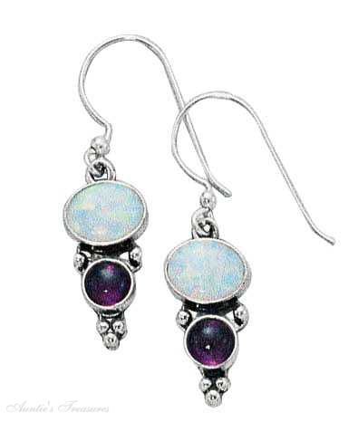 Created Opal Amethyst Beaded Dangle Earrings