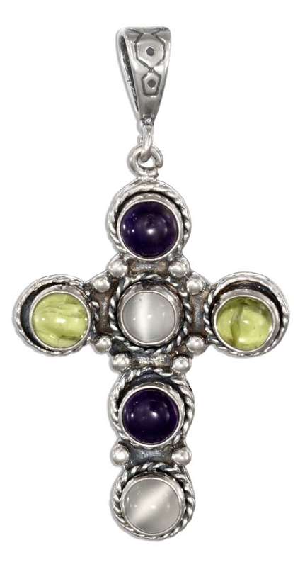 Six Stones Amethyst Peridot Moonstone Christian Religious Pendant Six Stones Amethyst Peridot Moonstone Christian Religious Pendant