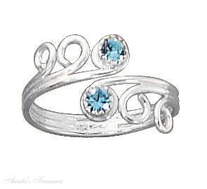 Light Blue Crystal Swirl Bypass Wrap Toe Ring