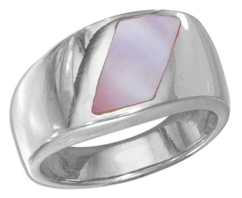 Slanted Pink Mother Of Pearl On Polished Shank Ring Slanted Pink Mother Of Pearl On Polished Shank Ring