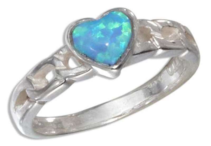 Imitation Blue Opal Heart Curb Link Ring Imitation Blue Opal Heart Curb Link Ring
