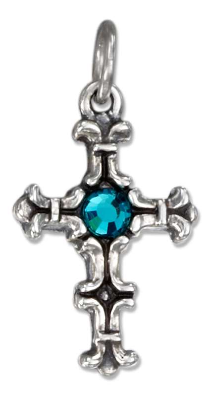 Christian Religious Cross Pendant Teal German Crystal - Click Image to Close
