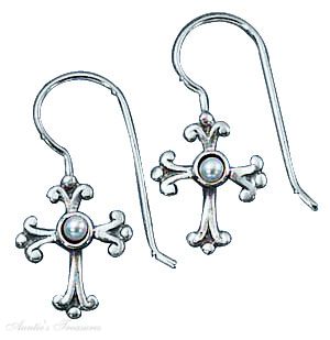 Christian Religious Cross With Pearl Drop Earrings Christian Religious Cross With Pearl Drop Earrings