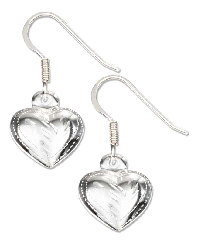 Etched Puffed Heart Dangle Earrings Etched Puffed Heart Dangle Earrings
