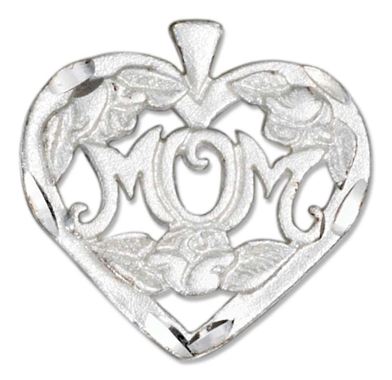 MOM With Flowers Inside Of Heart Pendant MOM With Flowers Inside Of Heart Pendant