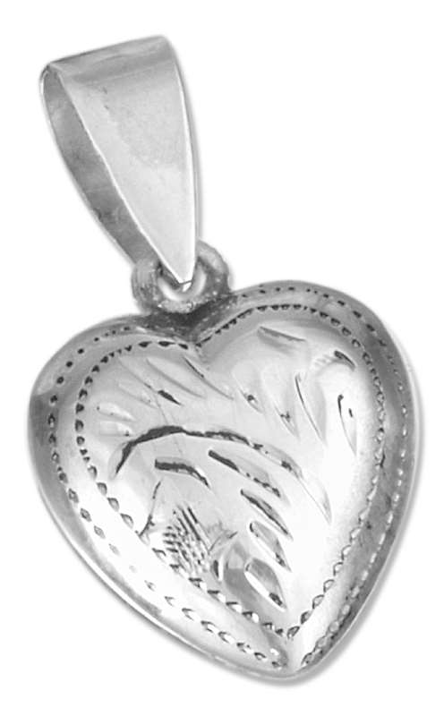 Lightweight Etched Puffed Heart Charm Pendant
