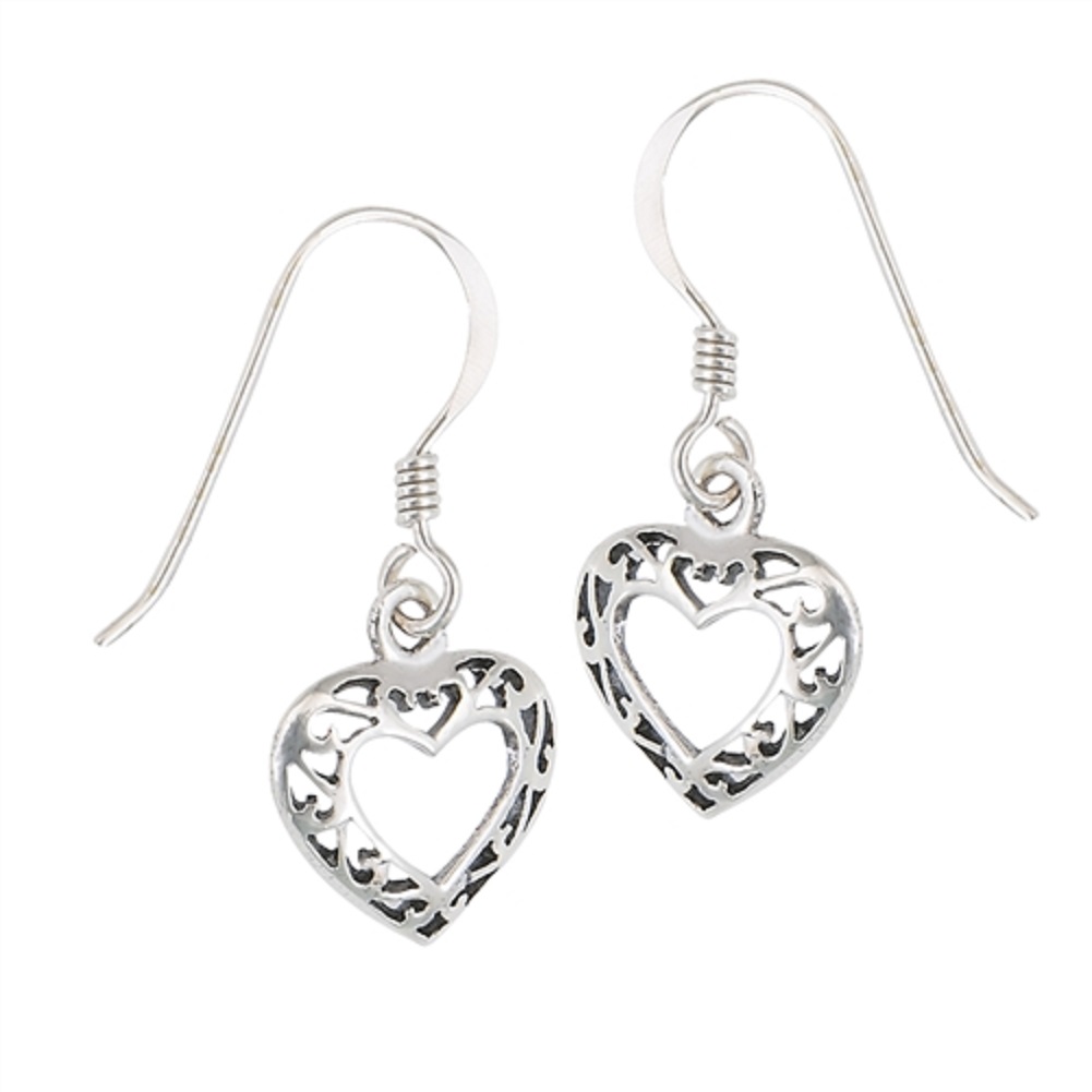 Open Scrolled Heart Dangle Earrings On French Wires Open Scrolled Heart Dangle Earrings On French Wires