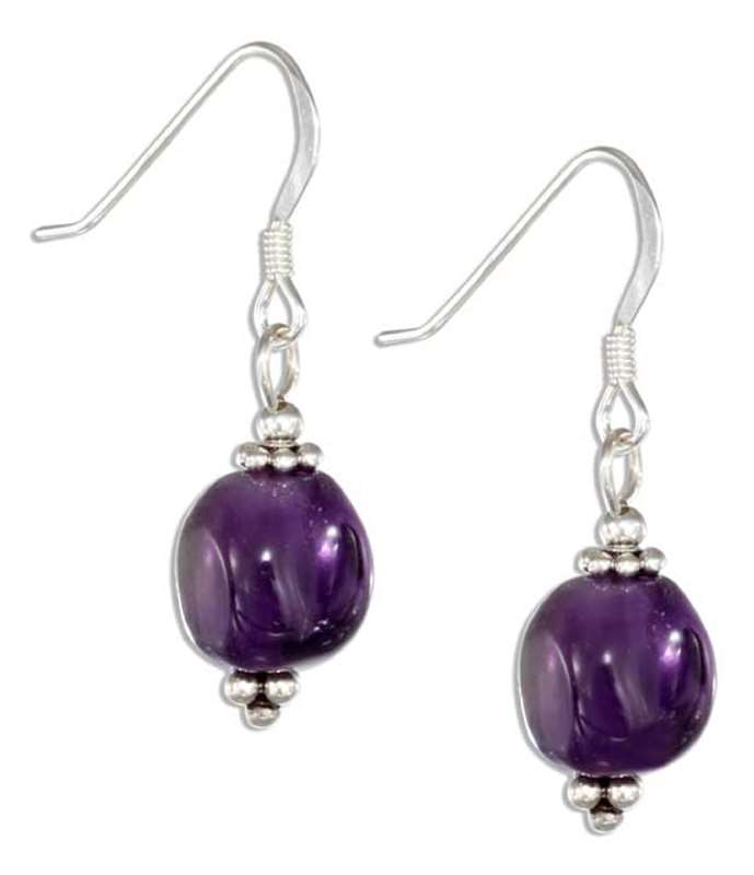 Polished Amethyst Stones Beading Dangle Earrings Polished Amethyst Stones Beading Dangle Earrings
