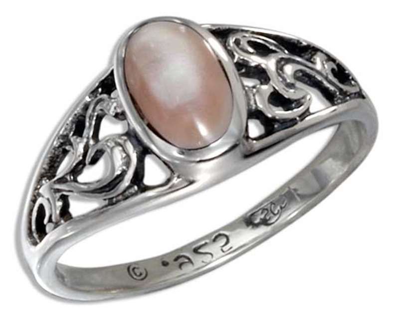 Scrolled Solitaire Pink Mother of Pearl Ring Scrolled Solitaire Pink Mother of Pearl Ring
