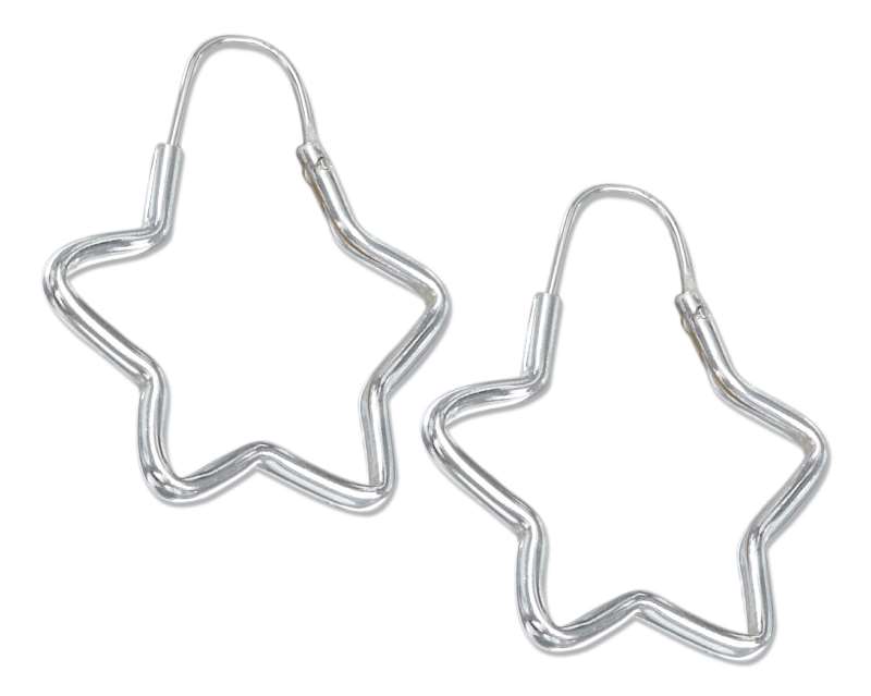 23mm Diameter Small Star Shaped Tubular Endless Hoop Earrings 23mm Diameter Small Star Shaped Tubular Endless Hoop Earrings