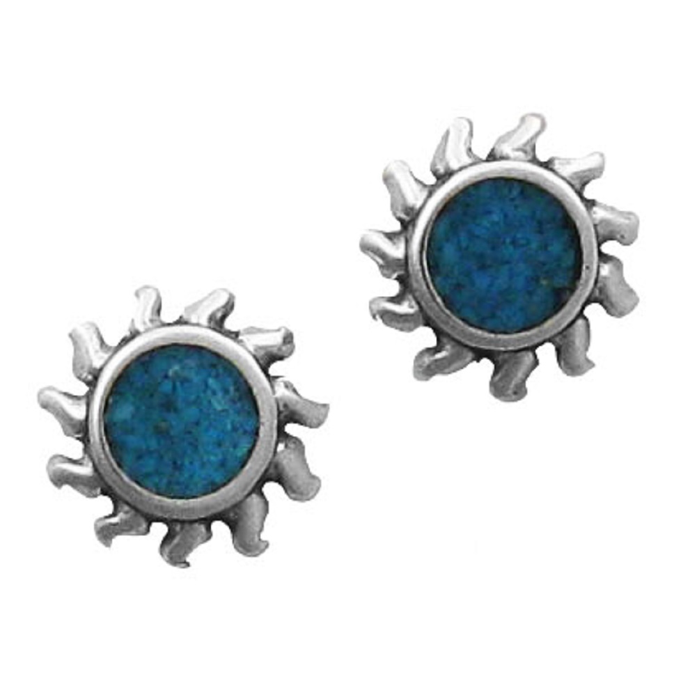 Southwest Inlaid Blue Turquoise Chips Radiating Sun Post Earrings Southwest Inlaid Blue Turquoise Chips Radiating Sun Post Earrings