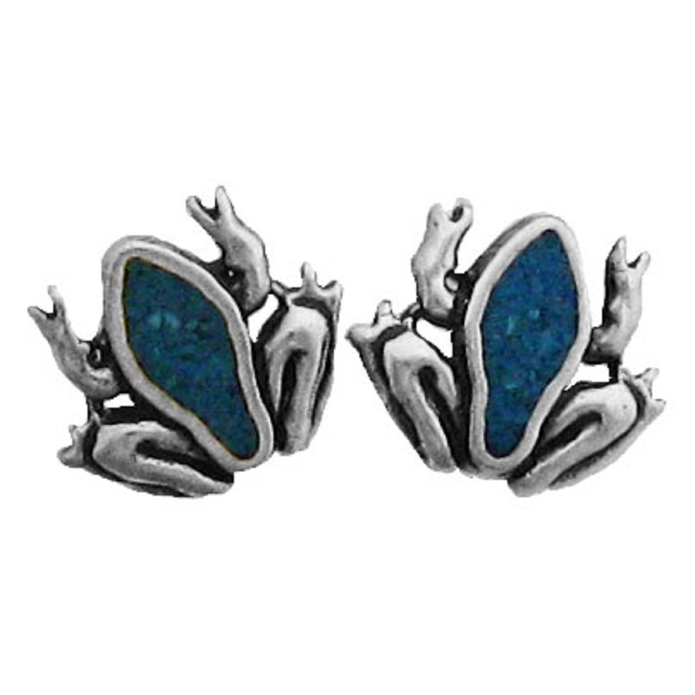 Southwest Inlaid Blue Turquoise Chips Toad Frog Post Earrings Southwest Inlaid Blue Turquoise Chips Toad Frog Post Earrings