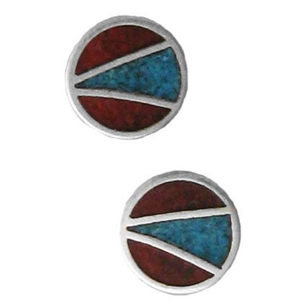 Southwest Inlaid Blue Turquoise Chips Round Pathway Post Earrings Southwest Inlaid Blue Turquoise Chips Round Pathway Post Earrings