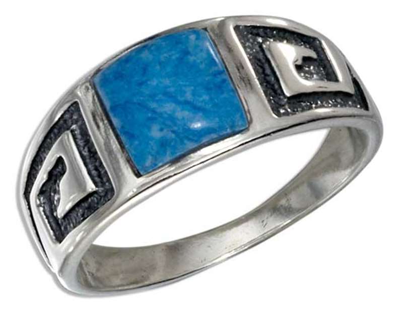 Square Lapis Greek Design Shank Ring