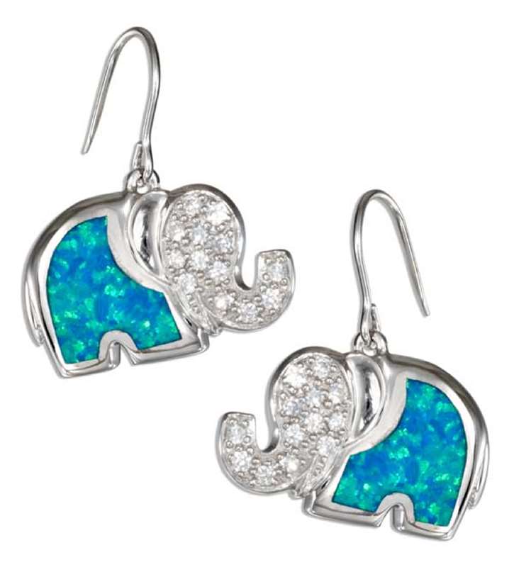 Elephant Earrings on Imitation Blue Opal Pave Elephant Earrings