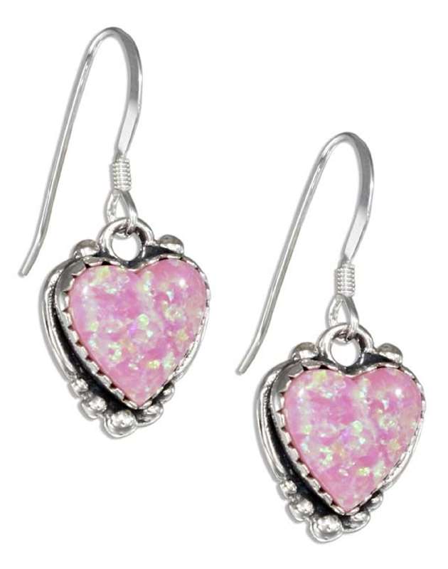 Sterling Silver Imitation Pink Opal Heart Dangle Earrings Aunties Treasures Online Sterling 0486