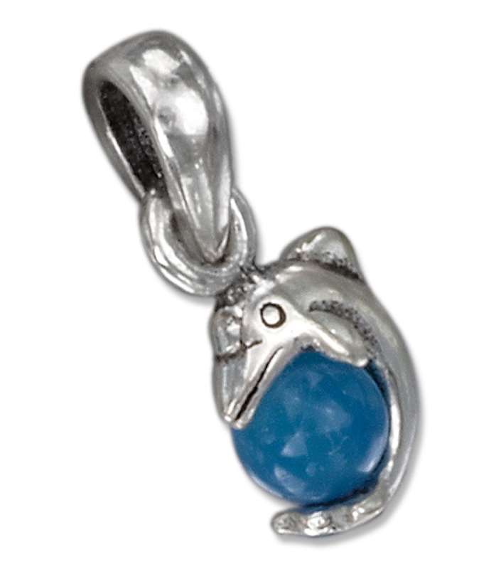 Tiny Dolphin Blue Agate Ball Charm Pendant
