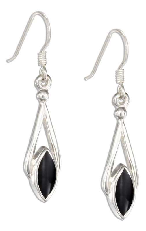 Thin Marquise Designer Black Onyx Dangle Earrings