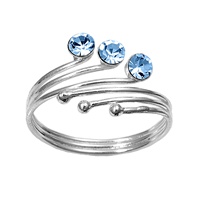Three Ball Blue Topaz Cubic Zirconia Adjustable Bypass Toe Ring